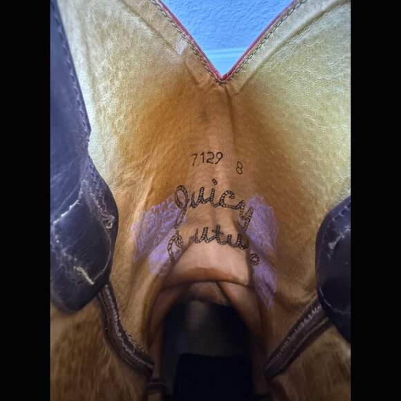 Juicy Couture Y2K Brown Cowboy Boots Leather Roses Western Cottagecore Charms 8M - Picture 6 of 8